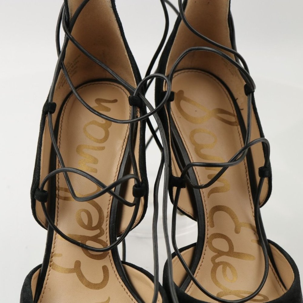 Sam Edelman Black Lace-Up Pointed Toe Stiletto Heels - Picture 13 of 13
